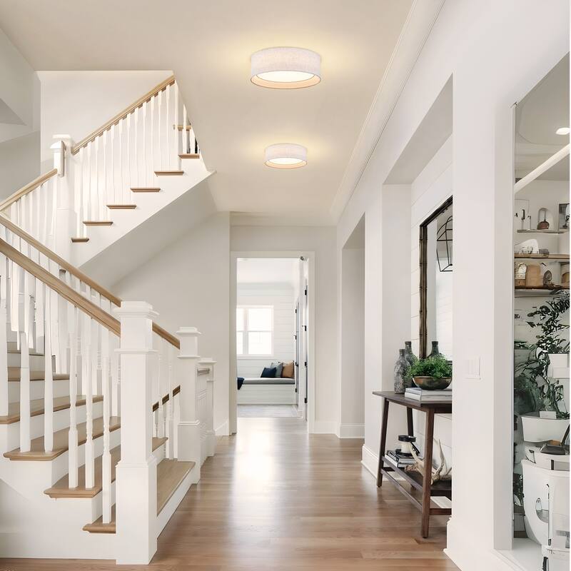 Starsky Modern Linen Drum Flush Mount Ceiling Light with 5-CCT Selectable LED (3000-6000K)