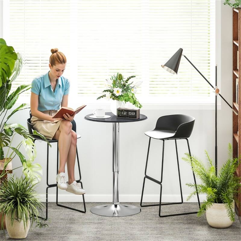 Modern Black Faux Leather Swivel Pub Table with Height Adjustable Hydraulic Lift and Steel Base - 25"Dia x 26.5"- 36.5"H
