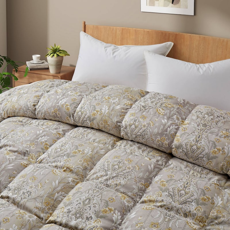 All Season Paisley Floral Printed Vintage White Goose Feather Down Comforter