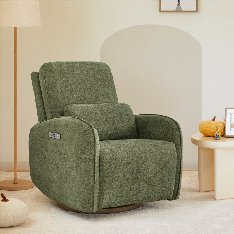 Spruce & Spring Power Swivel Recliner Chair Nursery Glider with Lumber Pillow