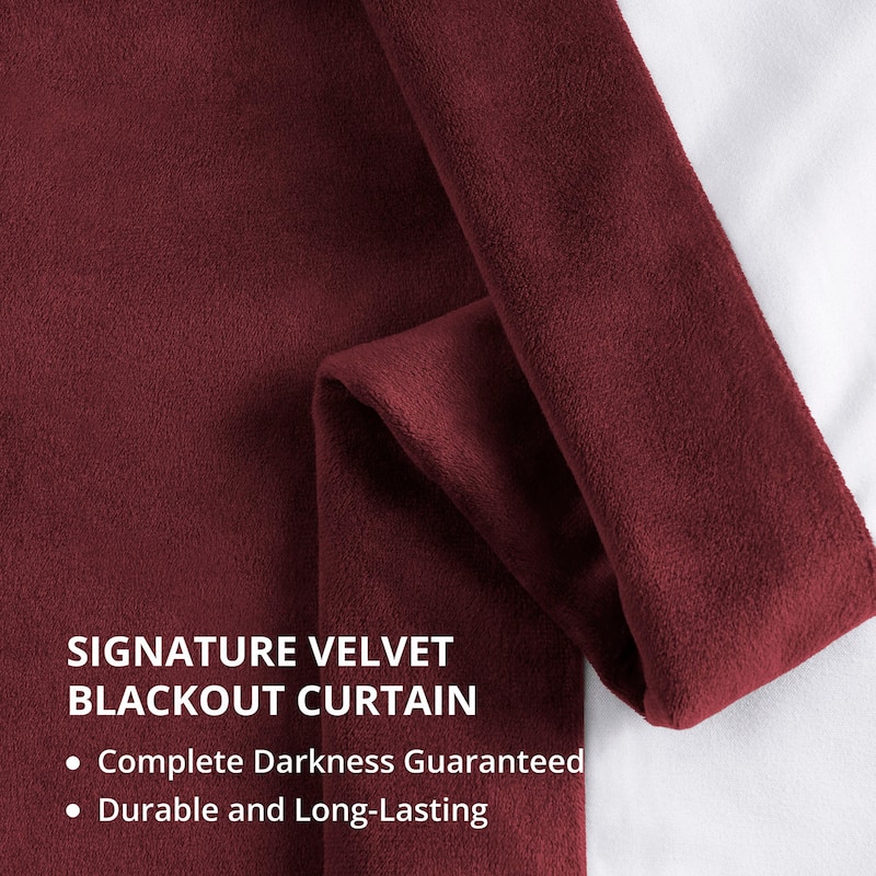 Exclusive Fabrics Signature Extra Wide Burgundy Velvet Blackout Curtain (1 Panel) - Luxurious Blackout Drapery