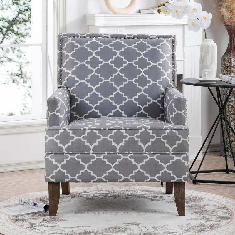 Upholstered Accent Chair with Wood Legs - Grey Mix