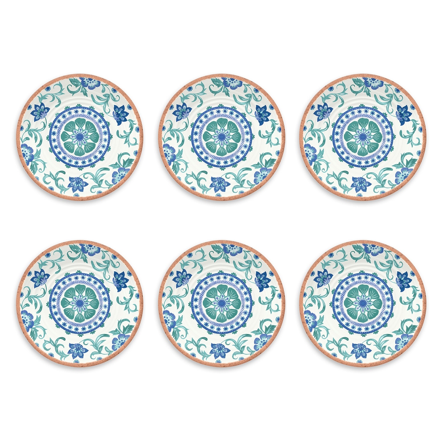 Abode Homewares Rio Turquoise Melamine Floral Salad Plate - Multicolor - 8.5" - Set of 6