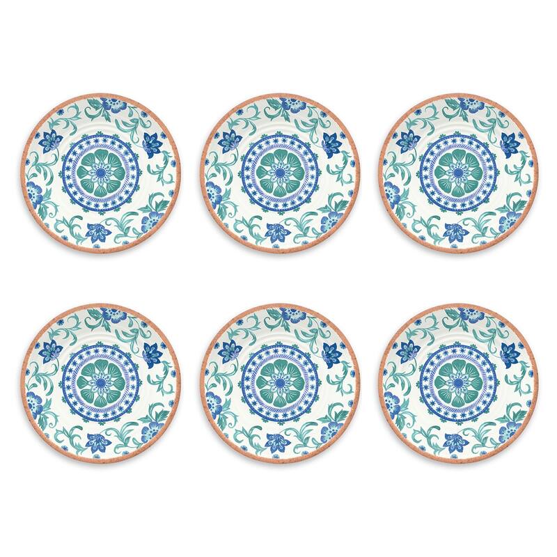 Abode Homewares by TarHong Rio Turquoise Floral Salad Plate, 8.5x 0.8", Set of 6 - 6 Piece