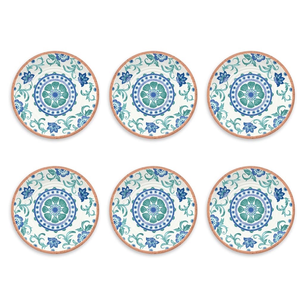 Abode Homewares by TarHong Rio Turquoise Floral Salad Plate, 8.5x 0.8", Set of 6