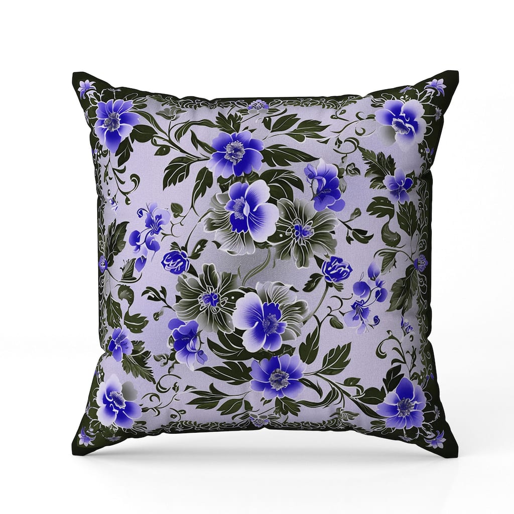 Flower Hub Faux Suede Reversible Throw Pillow Blue and Olive