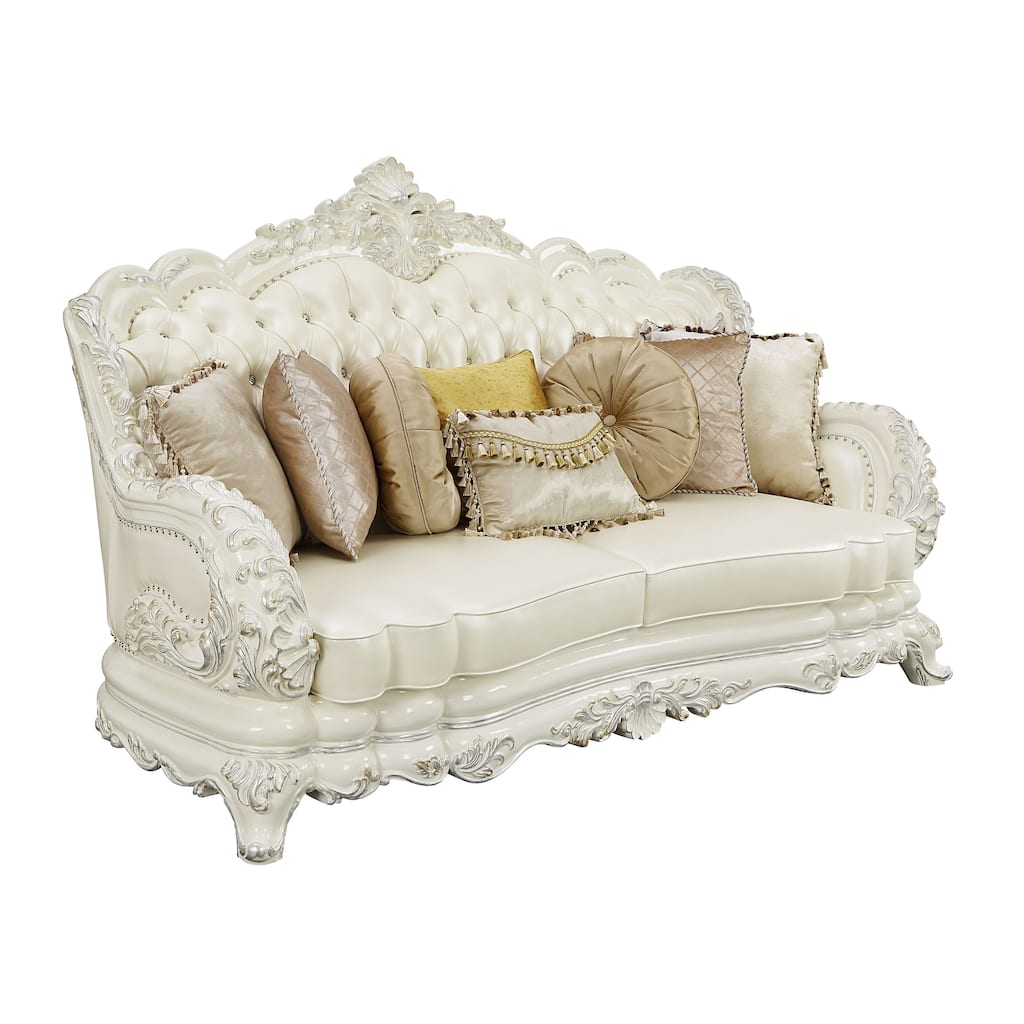 Seville Pearl White and Antique White Sofa with 7-Pillow