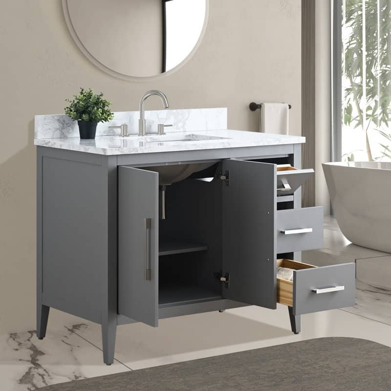 Vanity Art 42" Single Sink Bathroom Vanity Cabinet with Engineered Marble Countertop