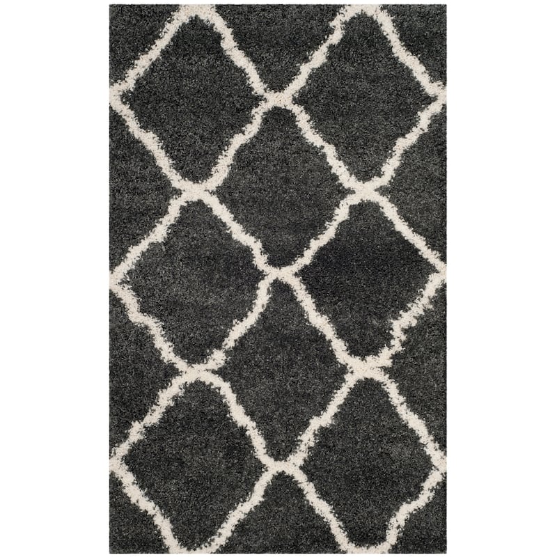 SAFAVIEH Hudson Shag Athena Trellis 2-inch Thick Rug - 2'3" x 3'9" - Dark Grey/Ivory