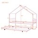 preview thumbnail 11 of 13, Pink Twin Size Metal House Bed with Trundle and Roof for Kids, Boys and Girls, Bedroom
