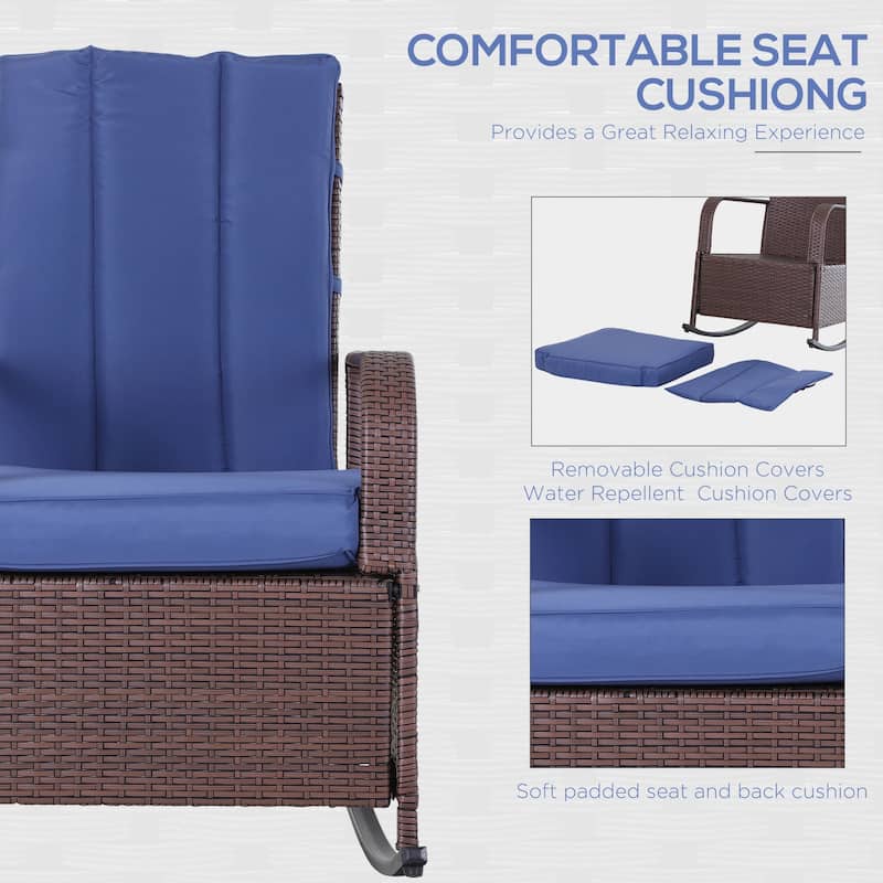 Outdoor Wicker Rocking Chair with Adjustment Backrest, PE Rattan Lounge Chair with Adjustable Footrest and Cushions