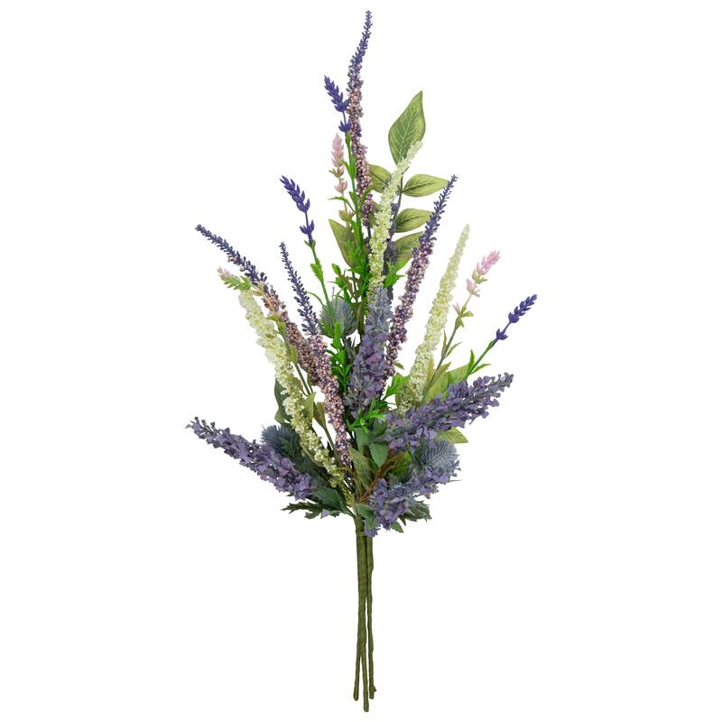 Lavender with Mixed Foliage Artificial Floral Spray - 21" - Purple