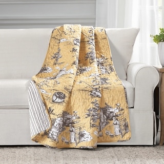 Lush Decor French Country Toile Cotton Reversible Throw Blanket
