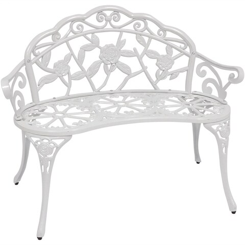 2-Person Classic Rose Cast Aluminum White Outdoor Patio Garden Bench