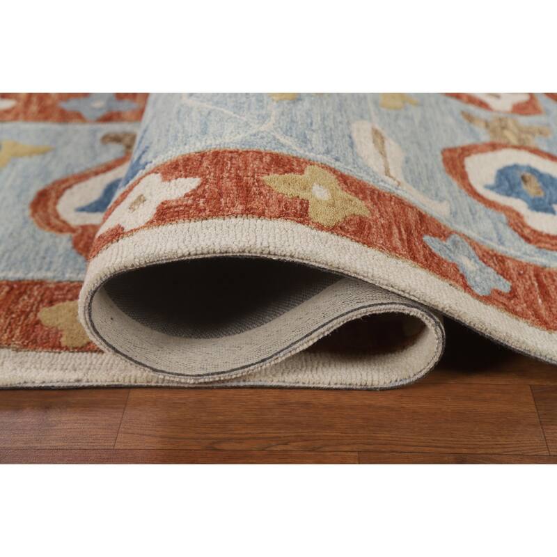 Geometric Heriz Hand-Tufted Rug Traditional Wool Carpet