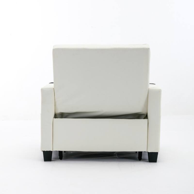 3-in-1 Convertible Sofa Chair,Pull Out Sleeper Chair with USB Ports and Cup Holders（Leather）