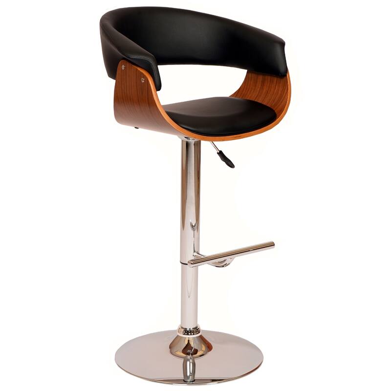 24-Inch Swivel Bar Chair with Faux Leather Upholstery and Wood-Chrome Frame and Adjustable Pedestal Base - 44" H x 24" W x 19" D