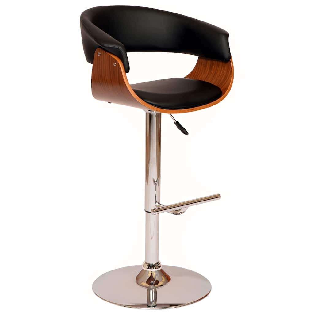 24-Inch Swivel Bar Chair with Faux Leather Upholstery and Wood-Chrome Frame and Adjustable Pedestal Base - 44" H x 24" W x 19" D