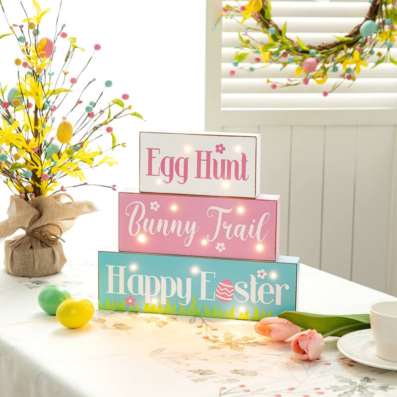 Glitzhome LED Lighted Wooden Easter Table Sign Spring Home Decor Party Supplies Props Gifts