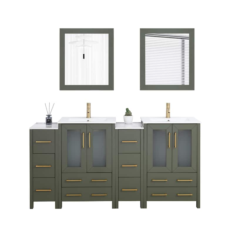Vanity Art 72 in. Double Sink Bathroom Vanity with Top and Mirrors - 72 X 18.1 X 35.8
