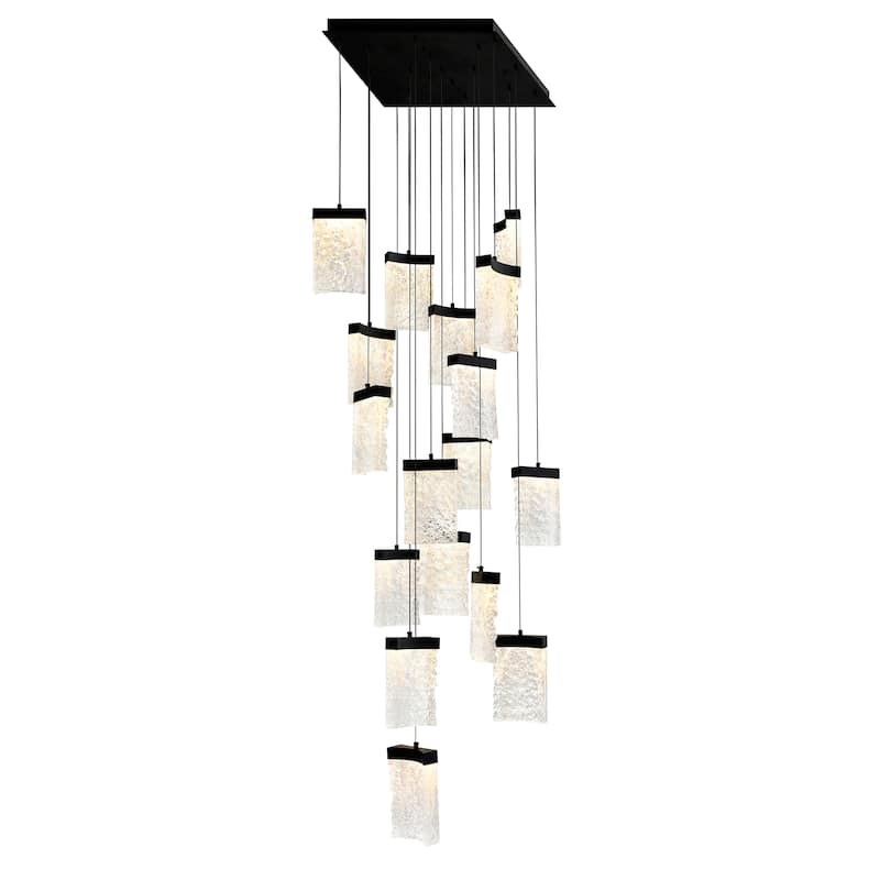 Lava Integrated LED 24in Black Chandelier with Handcrafted Glass - Black