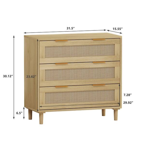 dimension image slide 1 of 2, 31.50"3-Drawers Rattan Storage Cabinet Rattan Drawer,for Bedroom,Living Room,Dining Room