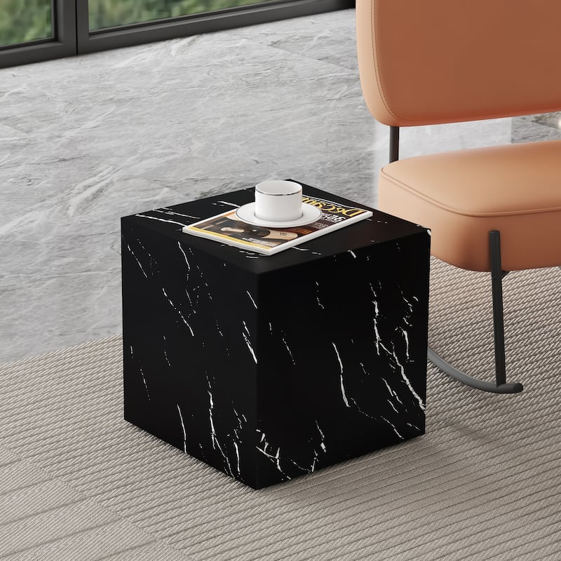 Roomfitters Black Marble Texture MDF Cube Coffee Table, 15.7"x15.7"x15.7" Modern Compact Design for Any Room, Black - Black