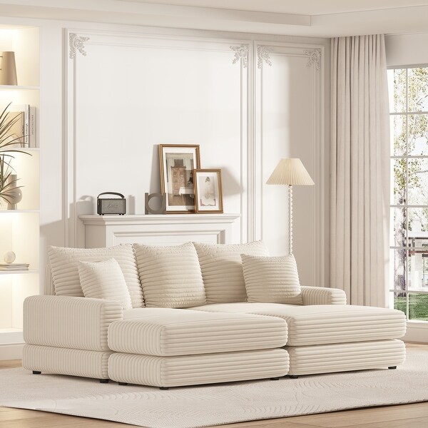 Lazy Sectional Sofa Zen Chair Sets 3-seat Black Corduroy Couch