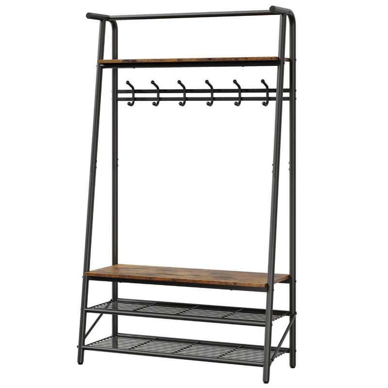 Hall Tree Coat Rack with Shoe Bench for Entryway - Single 39.4