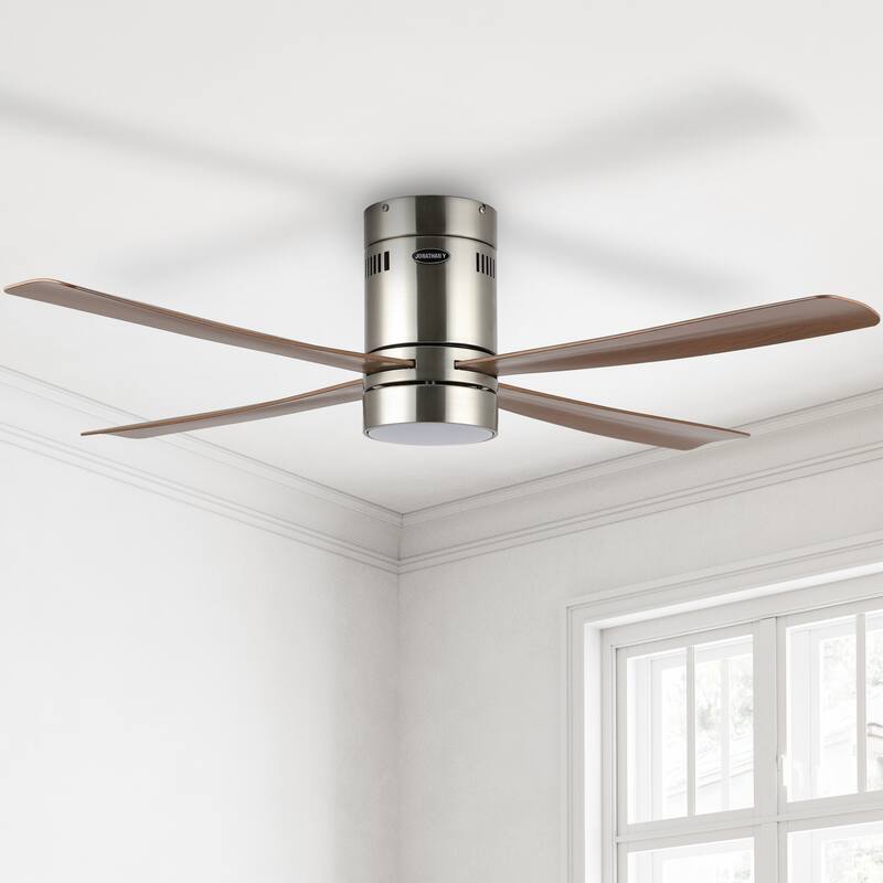 Remy 52" 1-Light Contemporary Iron/Acrylic Mobile-App/Remote-Controlled 6-Speed Integrated LED Ceiling Fan, by JONATHAN Y