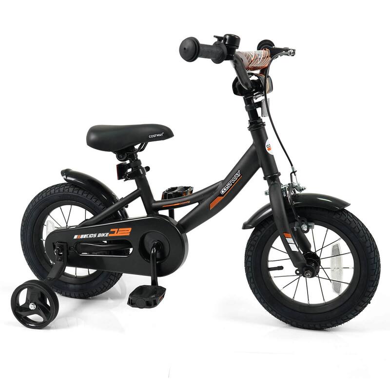 Costway 14" Kids Bike with Removable Training Wheels Adjustable Seat & - See Details - 12"-Black