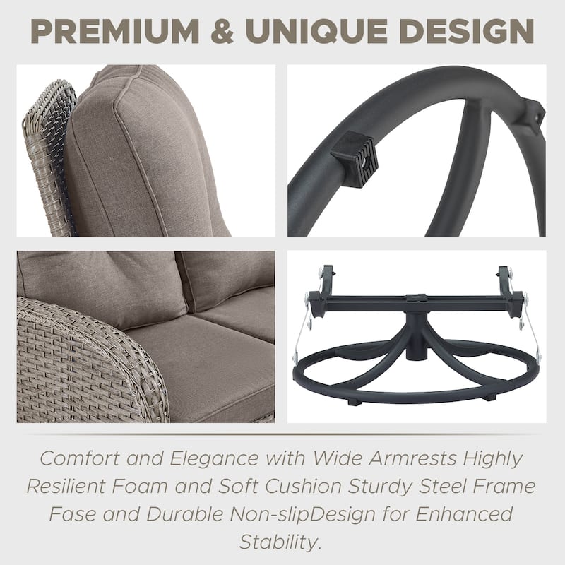 Outdoor Swivel Chairs with Side Table and Ottomans