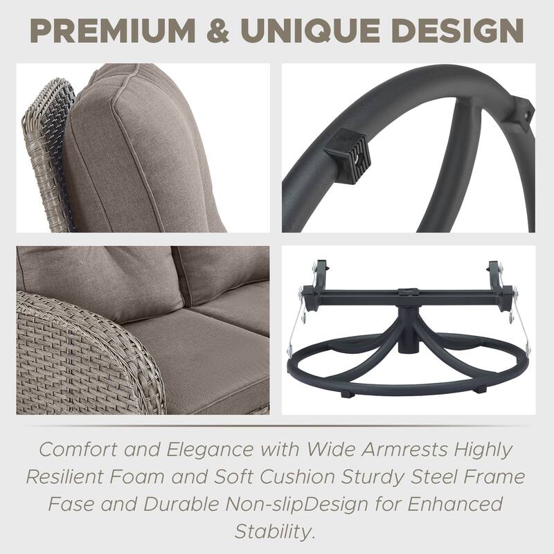 Outdoor Wicker Swivel Gliders Chairs with Side Table