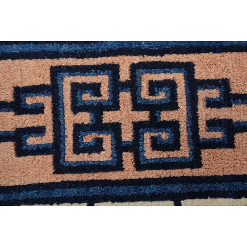 Hand Knotted Oriental 100% Wool Carpet Traditional Pictorial Navy Blue & Blues Art Deco Area Rug - 6' 6'' X 5' 0''