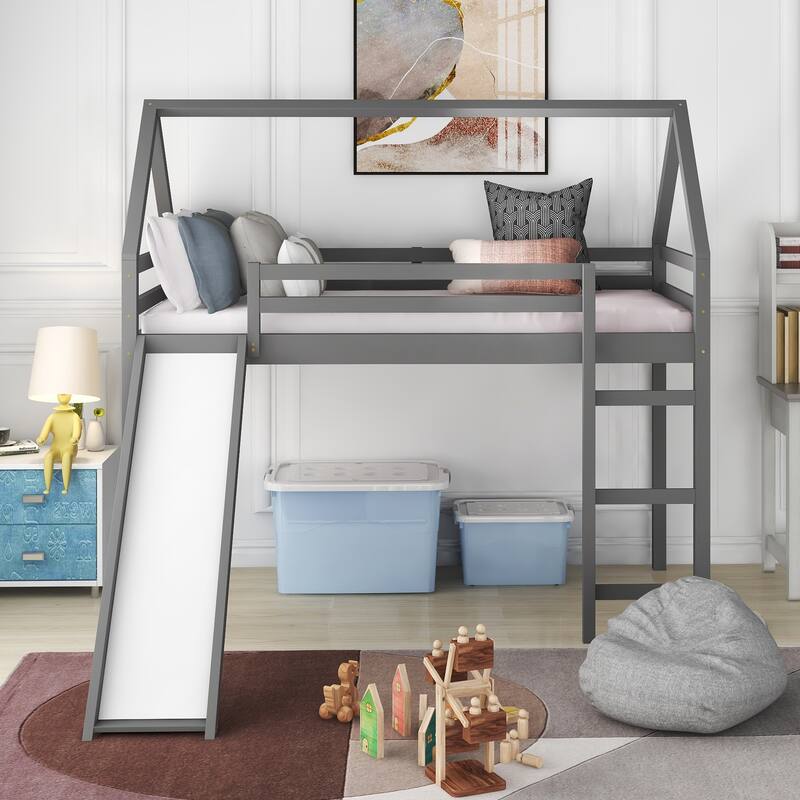 Loft Bed with Slide, House Bed with Slide