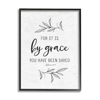 Stupell By Grace Spiritual Verse Phrase Leaf Sprigs Framed Wall Art, Design by Lettered and Lined - White
