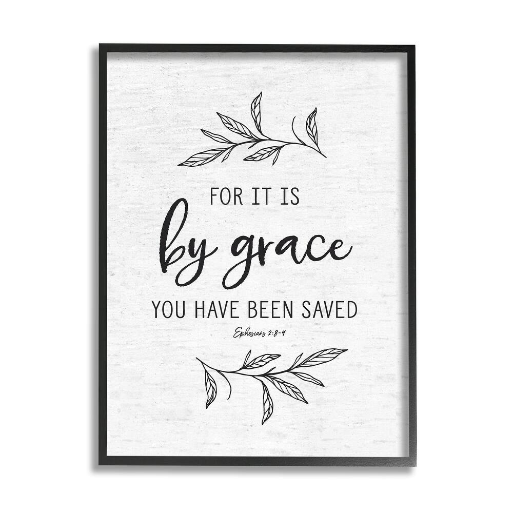 Stupell By Grace Spiritual Verse Phrase Leaf Sprigs Framed Wall Art, Design by Lettered and Lined - White