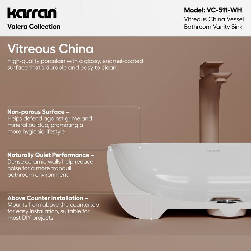 Karran Valera 20" Vitreous China Vessel Bathroom Sink in White