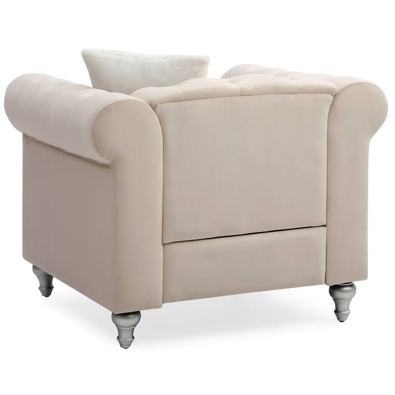 Jeweled Tufted Accent Chair with Square Throw Pillow - 38" - Beige