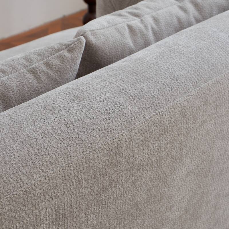 Chenille Loveseat with Round Armrests, Memory Foam 2-Seater Couch with 4 Throw Pillows, Deep Seat Sofa for Living Room