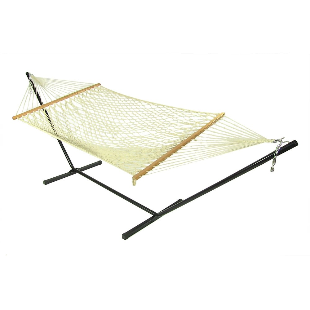 Shop Sunnydaze Cotton 52 Inch Wide Rope Hammock with Wood Spreader Bars - White - Free Shipping