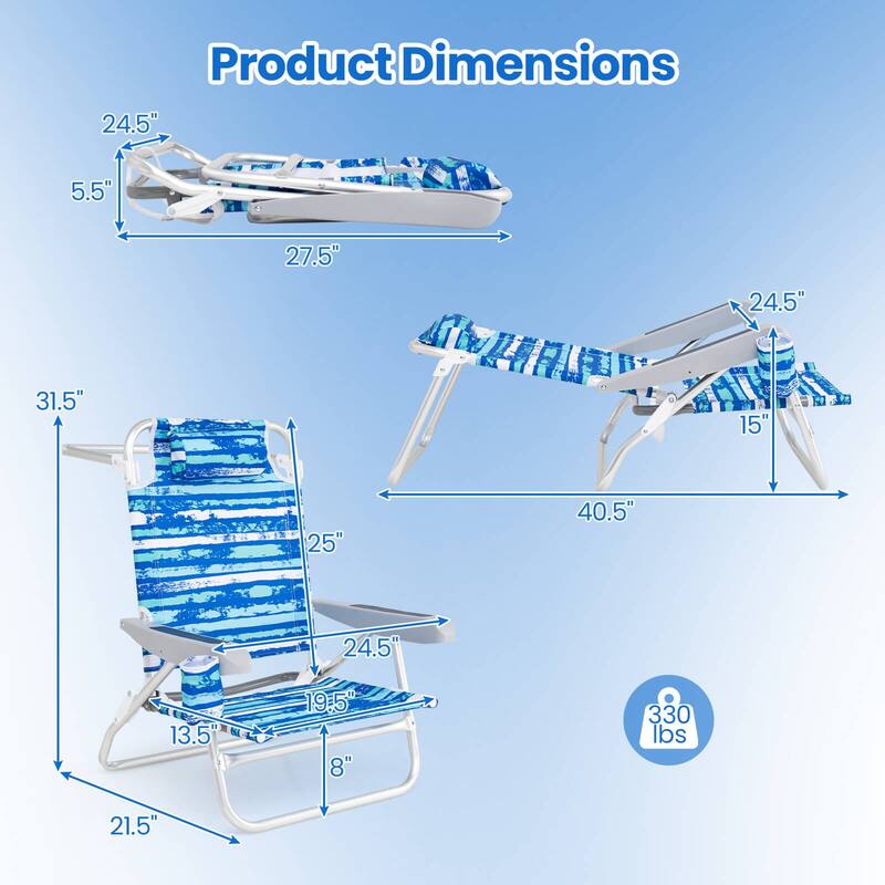 Costway 2 Pack Folding Beach Chair Lightweight Lay Flat Lounge Chair