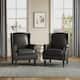 Upholstered Nailhead Trim Armchair Wingback Accent Chairs Set of 2 - Black Leather