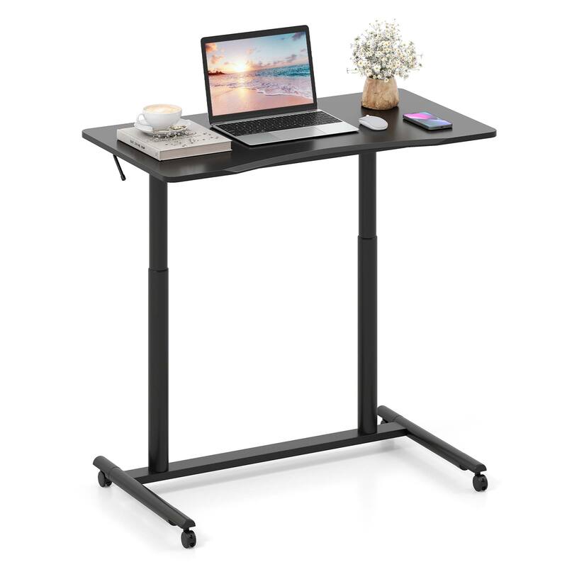 Mobile Standing Desk Height Adjustable Computer Desk w/ Wheels - Black