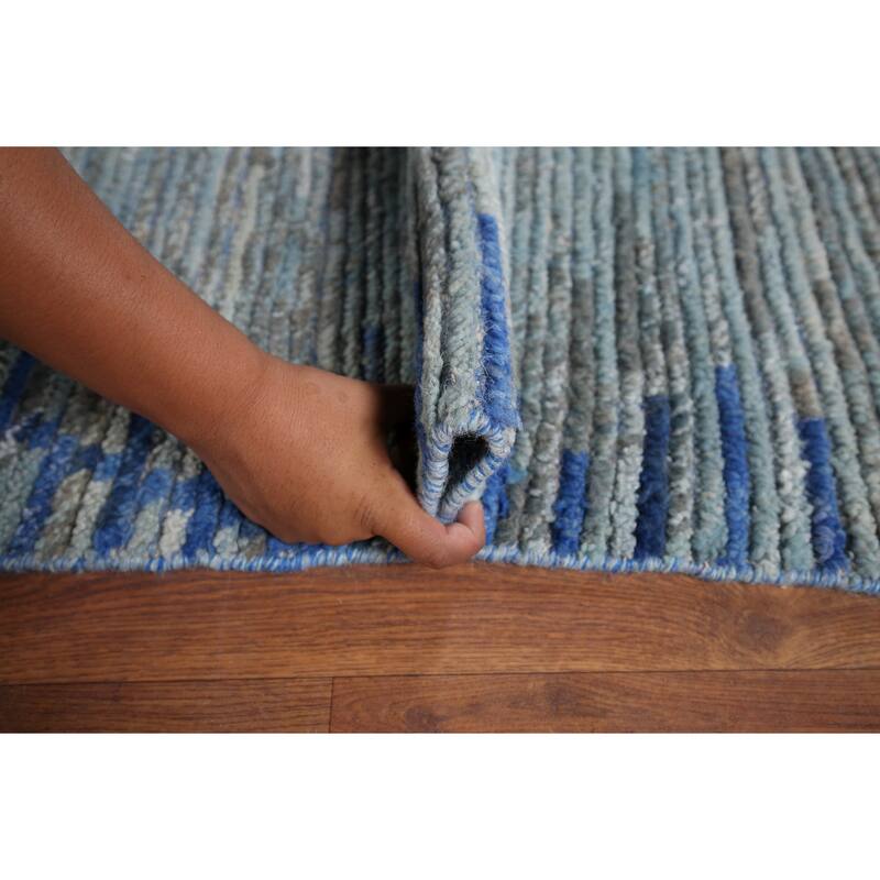 Moroccan Oriental Area Rug Hand-Knotted Blue Wool Carpet - 8'9" x 12'9"