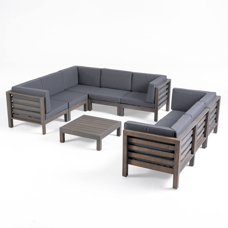 Oana Outdoor 9-Piece Acacia Wood Sectional Sofa Set with Coffee Table by Christopher Knight Home