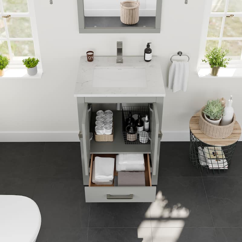 London 24"W Bath Vanity with Carrara Quartz Top & Undermount Sink