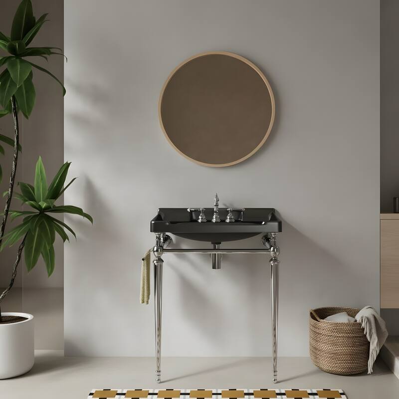 Wall-Mounted Bathroom Vanity with Ceramic Basin and Metal Legs