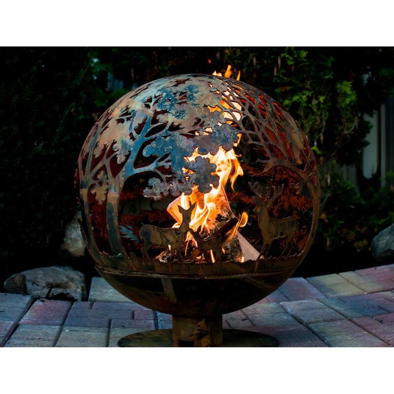 36" Brown Rustic Finish Extra Large Wildlife Outdoor Fire Sphere