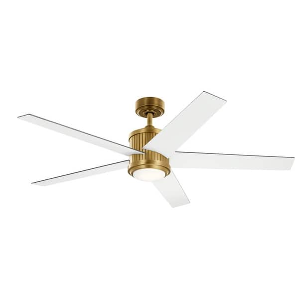 Kichler Brahm 56 inch LED Ceiling Fan Natural Brass with Walnut and ...